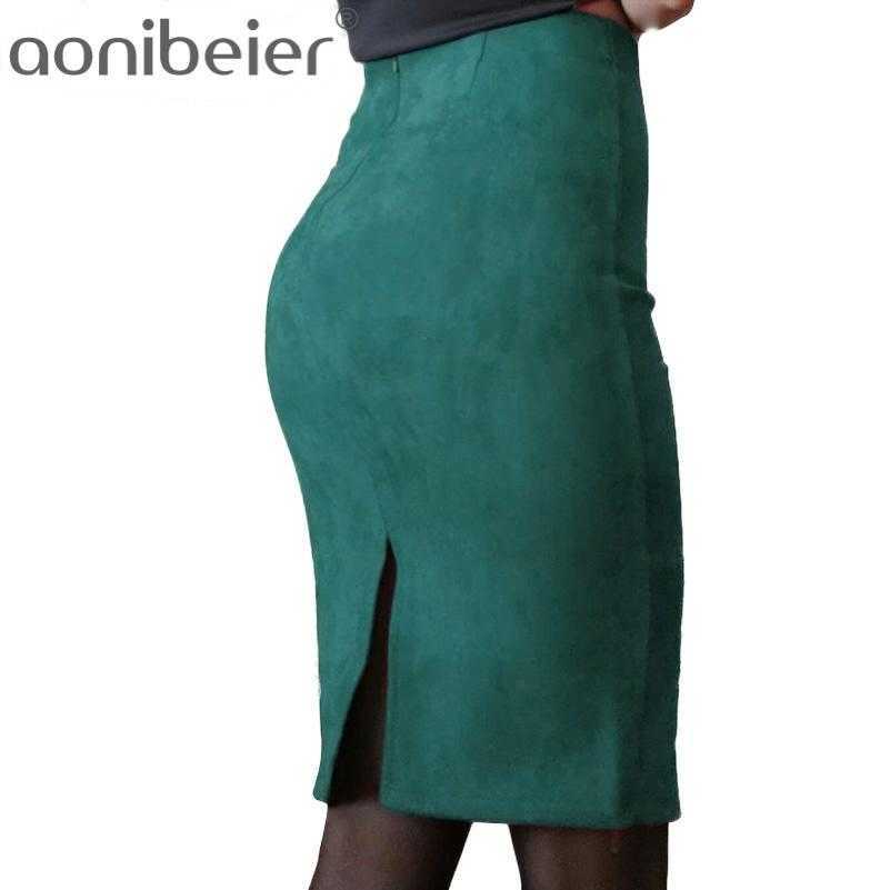 

Women Suede Solid Color Pencil Female Autumn Winter High Waist Bodycon Vintage Split Thick Stretchy Skirts 210604, Lemon