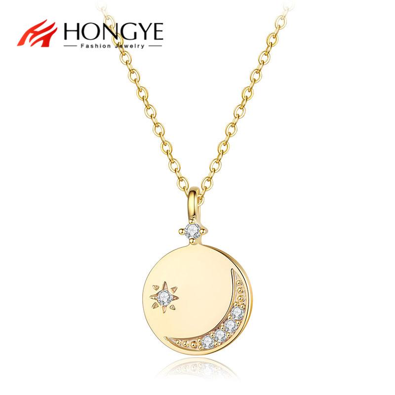 

Pendant Necklaces HONGYE -Selling Simple Design Luxury Artistically Carved Star Moon Embedded Zircon Necklace Alloy Long