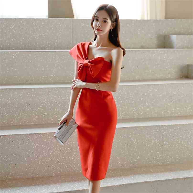 

off shoulder Sexy bodycon Dress korean ladies Summer Sleeveless sheath party Dresses for women clothing 210602, Orange