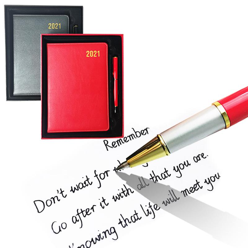

High Quality Ballpoint Pen Agenda 2021 Notebook Set Leather Weekly Planner Office 365 Students Stationery Supplies Gift Pens, Blue;orange