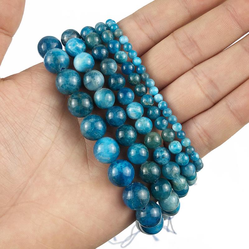 

Other 4.6.8.10.12MM Apatites Natural Stone Round Spacers Loose Beads For Jewelry Making DIY Bracelets Necklace Accessories 15''