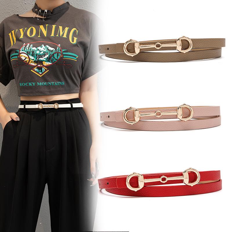 

Belts Designer Vintage Horse Title Buckle Thin Belt Gold Casual Decoration Jeans Suit Dress Small Accessories Women, Black;brown