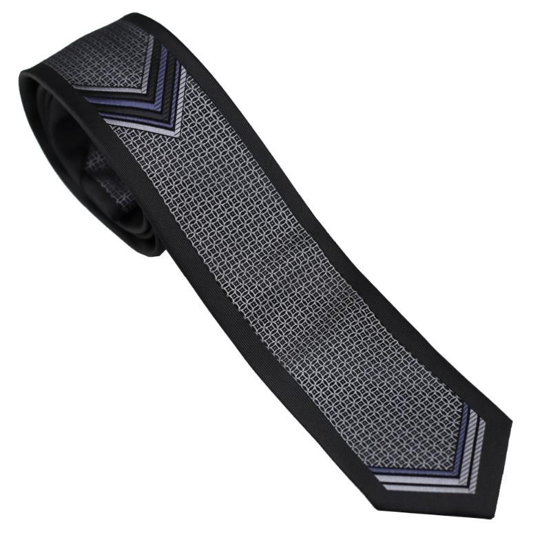 Neck Ties Coachella Black W Silver Check Panel Stripe Necktie Microfiber Skinny Tie-image-703786066