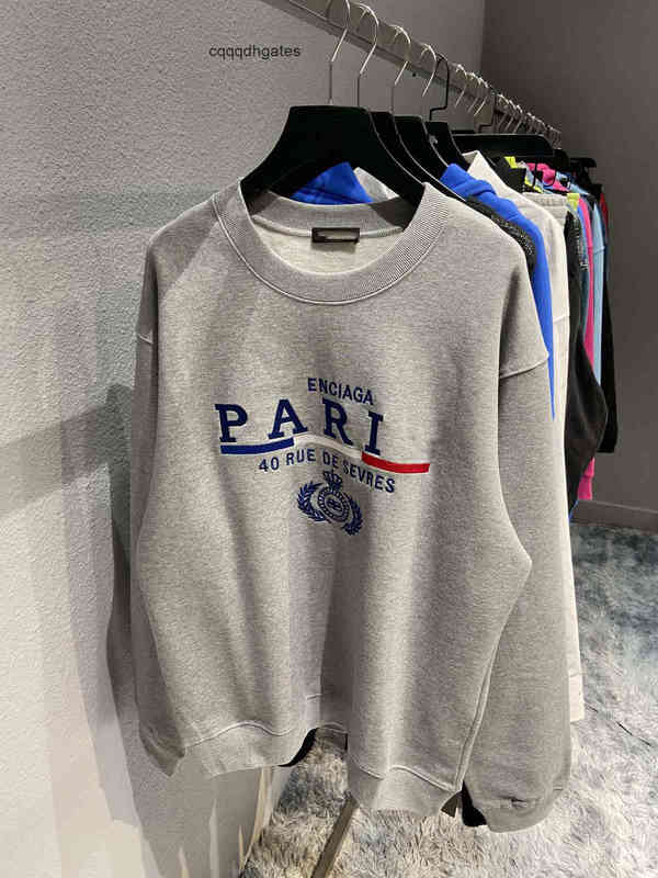 

balencaigas mens hoodies italy brand Ceiling class crown Embroidered embroidered process of Paris lovers' same Pullover Sweater sweater Unisex, Gray