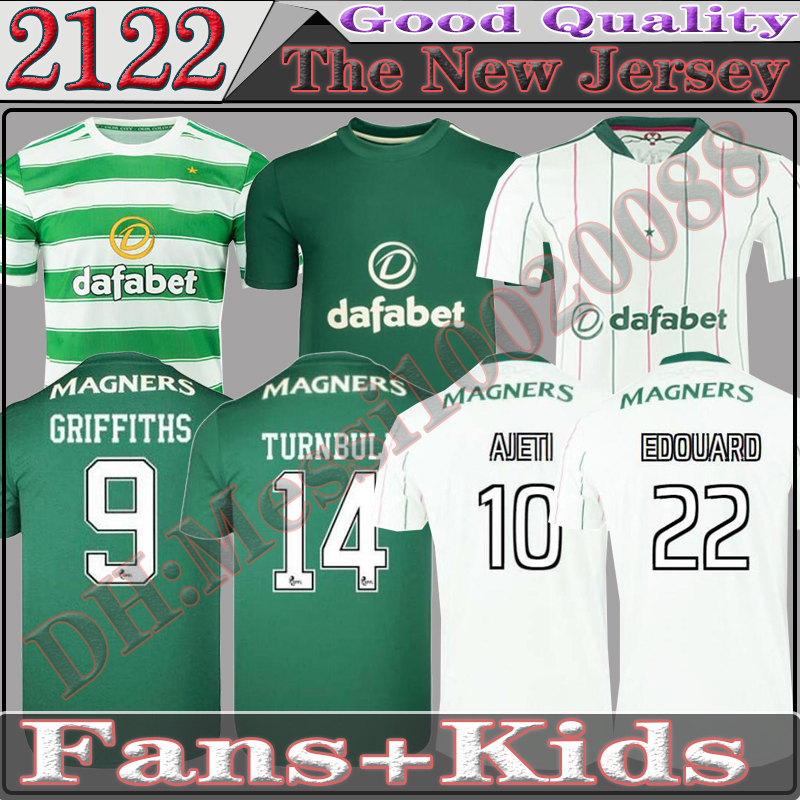 

21 22 Celtic Soccer Jersey Home #8 KYOGO EDOUARD ELYOUNOUSSI GRIFFITHS Away Green Soccer Shirt Men Third White 2021 2022 Football Uniforms Adult, (fsan version )