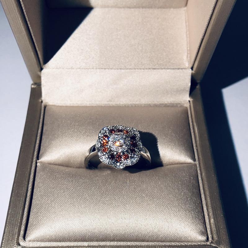 

Cluster Rings Natural Ruby With Mini Diamond Ring For Women Fine Anillos De Bizuteria 18K White Gold Color Bijoux Femme Gemstone Box, Golden;silver