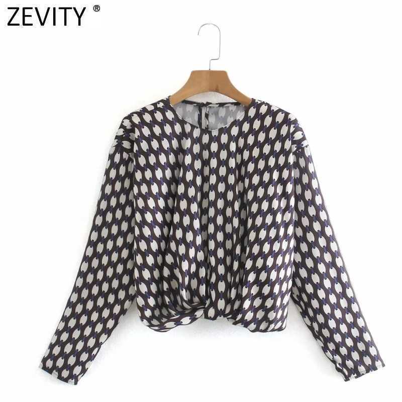 

Zevity Women Vintage O Neck Hem Knotted Print Short Blouse Retro Office Ladies Long Sleeve Business Shirt Chic Blusa Tops LS7328 210603, As pic ls7328ld