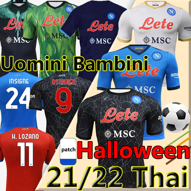 

21/22 Napoli soccer jerseys Burlon Halloween Naples calcio 4th Saluto MARADONA KOULIBALY Osimhen INSIGNE MERTENS H.LOZANO football shirts Men+Kids Kit uniforms, 21-22 gk kit