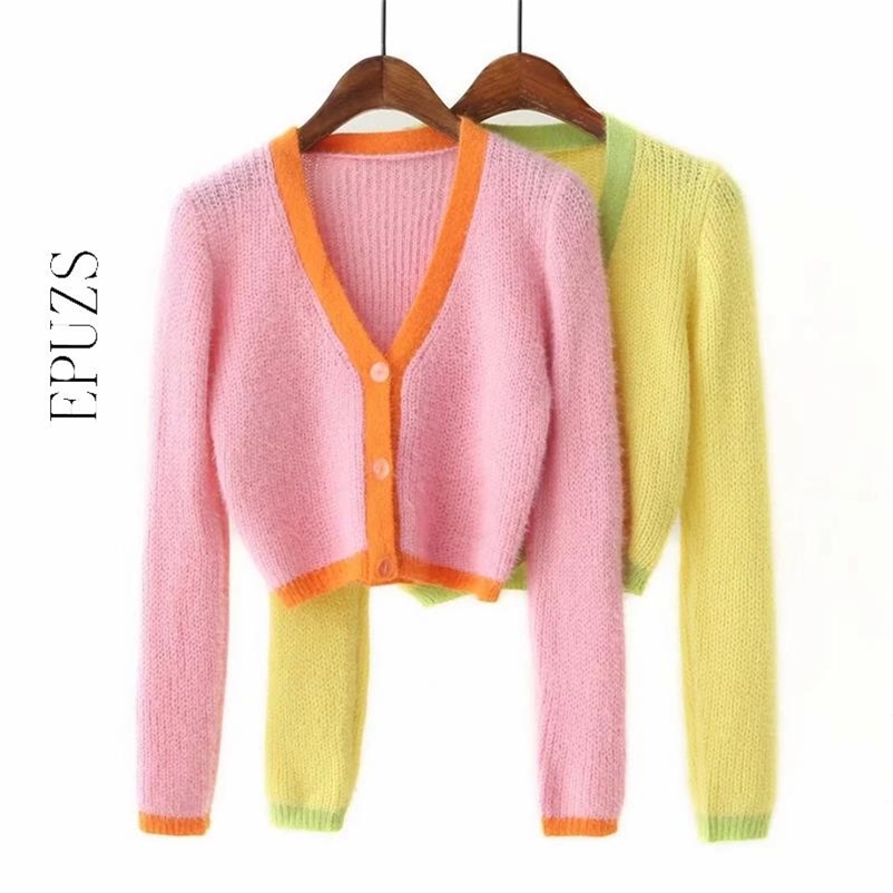 

Sweet long sleeve Pink cardigan sweater Women Elegant Slim crop Sweaters korean knitted 210521, Short sleeve y