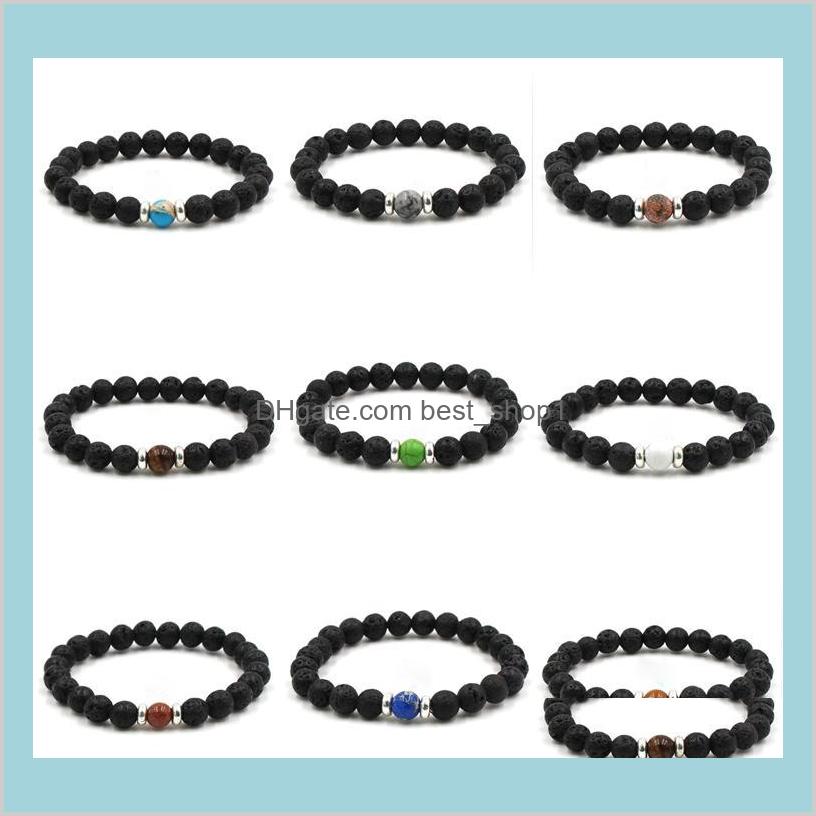 

Lava Stone Beads Bracelet Natural Black Essential Oil Diffuser Elastic Bracelet Volcanic Rock Beaded Hand Strings Yoga Chakra Bracelet 3Unye, Red;brown