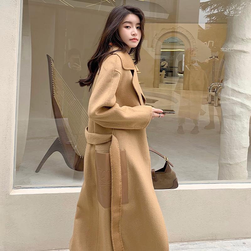 

Women's Wool & Blends Lo Yiwei's Same Double-sided Woolen Coat Mid-length High-end Temperament Loose Water Ripple N, White