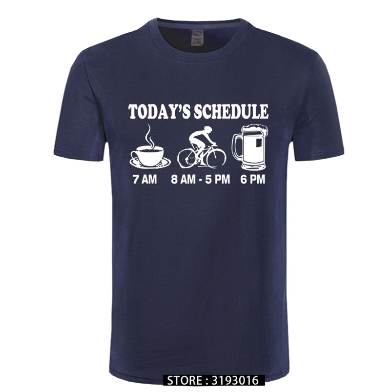 

Mens T Shirts Funny Cycls T-Shirt Mountain Biking Schedule Tee 100% Cotton Brand T-Shirts 210706, Navy black