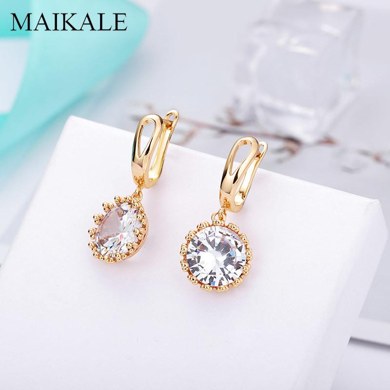 

Dangle & Chandelier MAIKALE Simple Cubic Zirconia Beads Drop Earrings For Women Charm Gold Zircon Earings Korean Fashion Jewelry Gifts