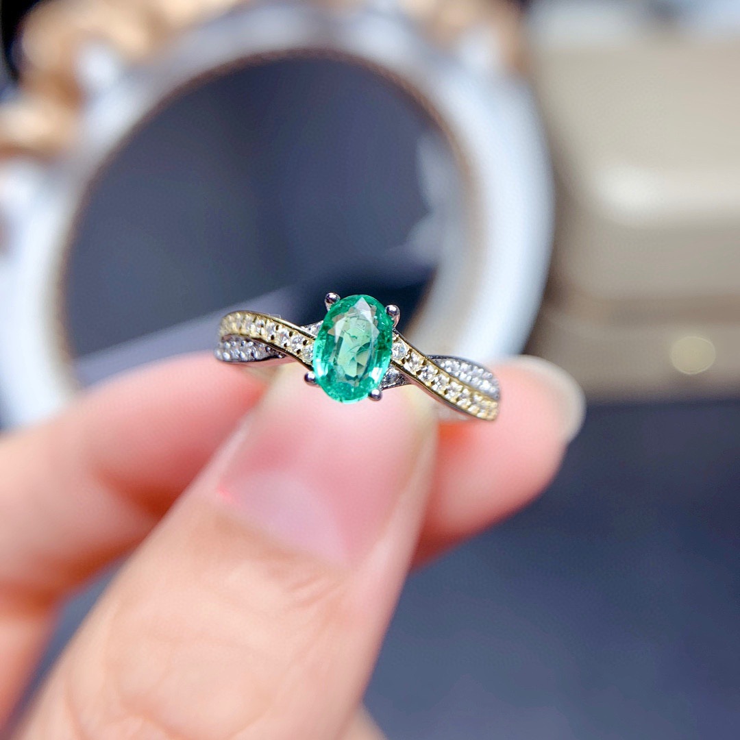 

Emerald Ring for Women Oval Green Gemstone Real 925 Solid Sterling Silver Jewelry for Birthday Gift Wedding Rings