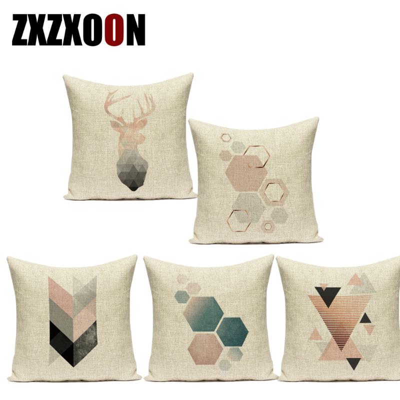 

Nordic Style Pink Tropic Palm Leaf Animals Deer Geometry Cotton Linen Sofa Home Cushion Cover For Living Room Decoration Cushion/Decorative