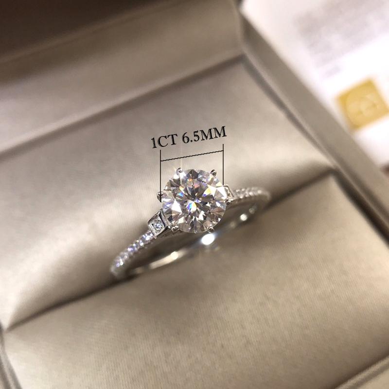 

Cluster Rings Luomansi 1 6.5MM Real Moissanite Ring S925 Sterling Silver Wedding Engagement Party Woman Jewelry Gift Passed Diamond Test, Golden;silver