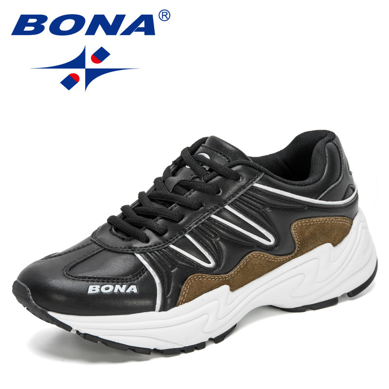 

BONA 2021 New Designers Action Leather Korean Outdoor Breathable Men's Casual Running Shoes Trendy Sneakers Man Athetic Footwear, Black