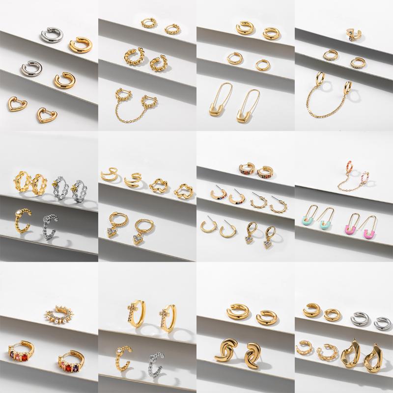 

Hoop & Huggie Fashion Gold Ear Cuff Small Earrings Set For Women Classic Tiny Round Cartilage Piercing Huggies Female Jewelry