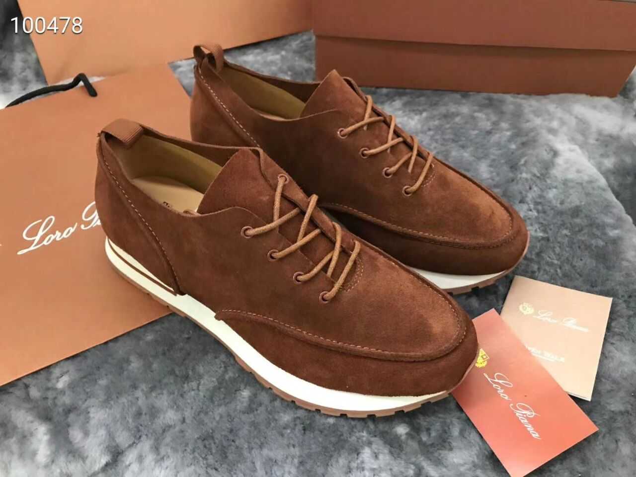 

Genuine Leather Leisure Sports Shoes Luxury Designer Mens Lace-up Loro Summer Walk Sneakers 35-45, Gray