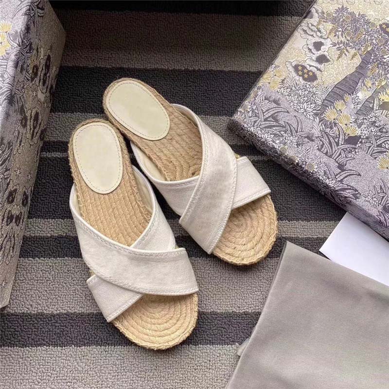 

2021 Brand Designer Embroidered Women Slippers Summer Open-toe Straw Slide With Dust Bag Classics Wide Striped Fisherman Shoes High Quality, Flesh