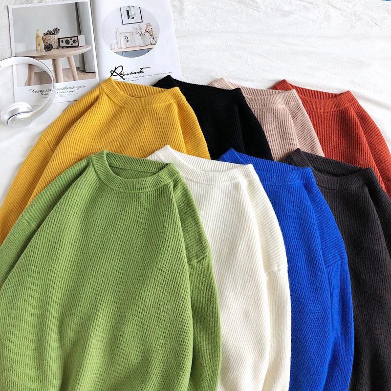

Men's Sweaters Solid Round Neck Sweater Men's Lapel Tops Trendy Autumn Winter Classic Loose Casual Long-sleeved Pullover Clothes, White;black