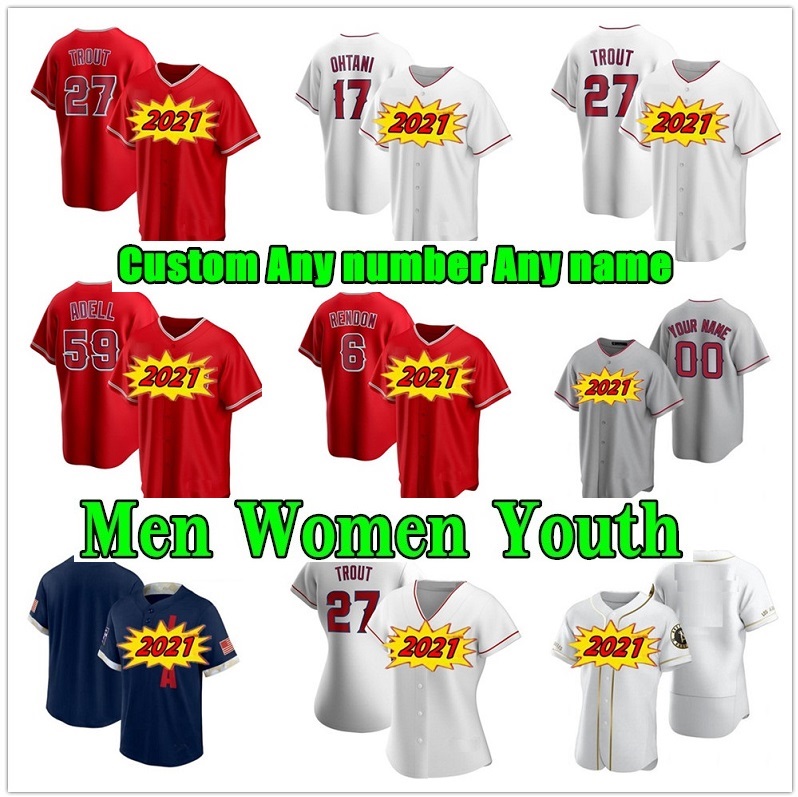 

2022 Men Women Youth Los Angeles Angels Mike Trout Shohei Ohtani Jersey Anthony Rendon Baseball Jo Adell Jared Walsh David Fletcher Jack Mayfield Phil Gosselin, As shown in illustration