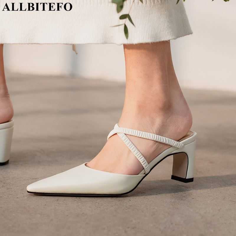 

ALLBITEFO summer genuine leather thick heels women sandals brand high heels women slippers des sandales women heels shoes 210611, As picture