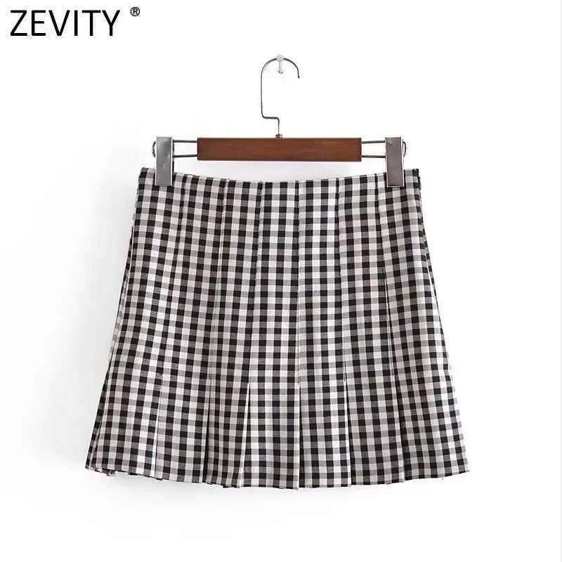 

Zevity Women Vintage Plaid Print Hem Pleats Casual Slim Mini Skirt Faldas Mujer Ladies Side Zipper Chic A Line Vestidos QUN772 210603, As pic qun772hh