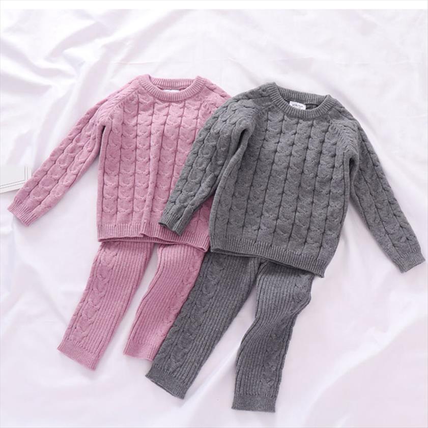 

baby girl clothes sets kids 2pcs winter knitting pullover sweater pants infant boys knit tracksuits toddler pajamas for children, White