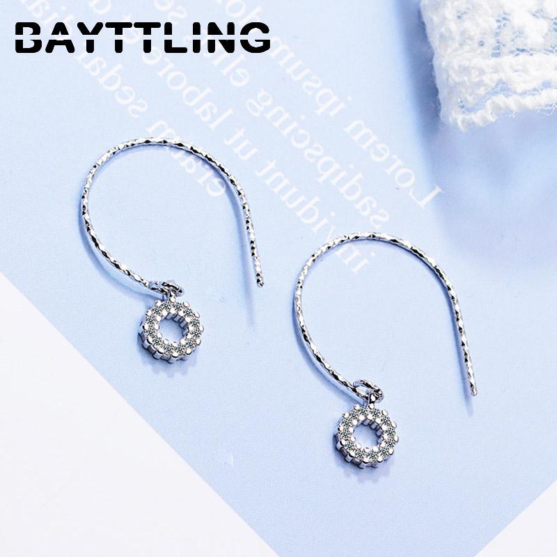 

Dangle & Chandelier BAYTTLING 925 Sterling Silver 28MM Shiny Gold/Silver Round Zircon Drop Earrings For Women Fashion Wedding Gift Jewelry