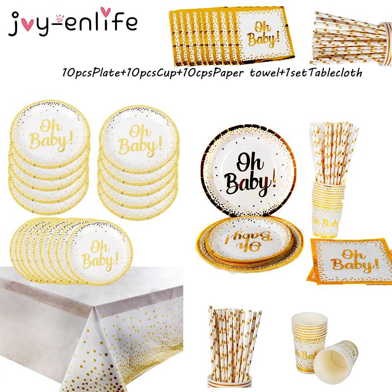 

Baby Shower Decor Gender Reveal Pregnancy Birthday Party Disposable Tableware Oh Printed Pull Flag Multicolor Tablecloth Dinnerware