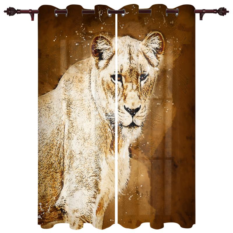 

Luxury Modern Window Curtains Lion Art Illustration Bedroom Living Room Dining Decoration Translucent Beautiful Curtain & Drapes
