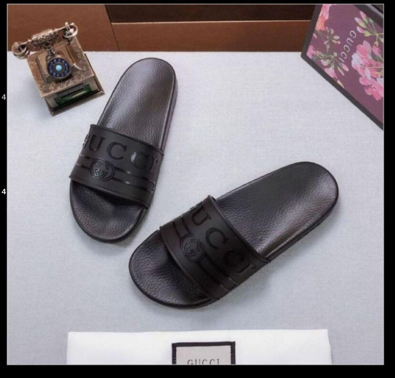 

4-M2 hot LOUIS shoes VITTON fashion Beach Slide Sandals male female flower blooms print leather Slippers EUR:36-45, Black