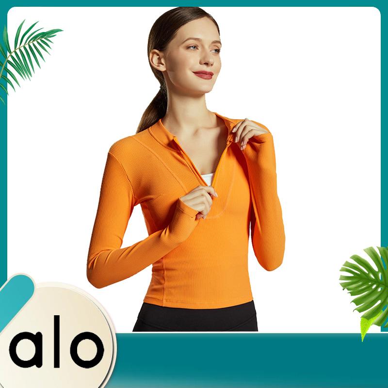 

Yoga Outfit Alo Women's Fall/Winter T-shirt Ladies Sexy Stretch Long Sleeve Sports Fitness Top Gym Outdoor Trend Nylon 9046