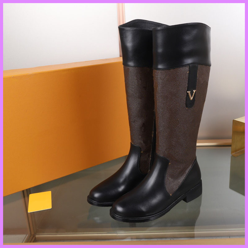 

Women Fashion Shoes Designer Boots Brevis-ocrea Lady Winter Fall Street Outdoor Shoe Print Mens Flat Heel High Quality D218302F, Box