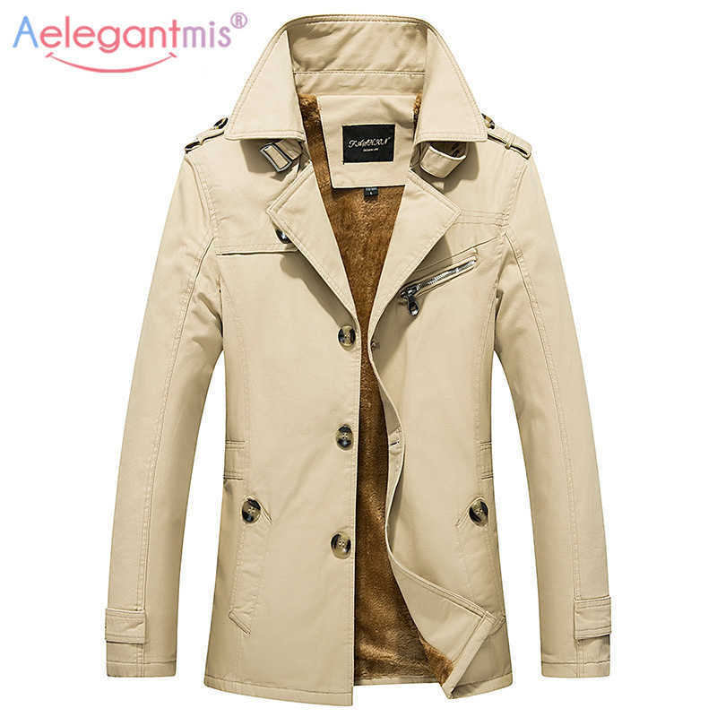 

Aelegantmis Black Thicken Warm Men Trench Coat Men's Fleece Long Cotton Jacket Coats Male Windbreaker Casual Overcoat Plus Size 210607, Light khaki