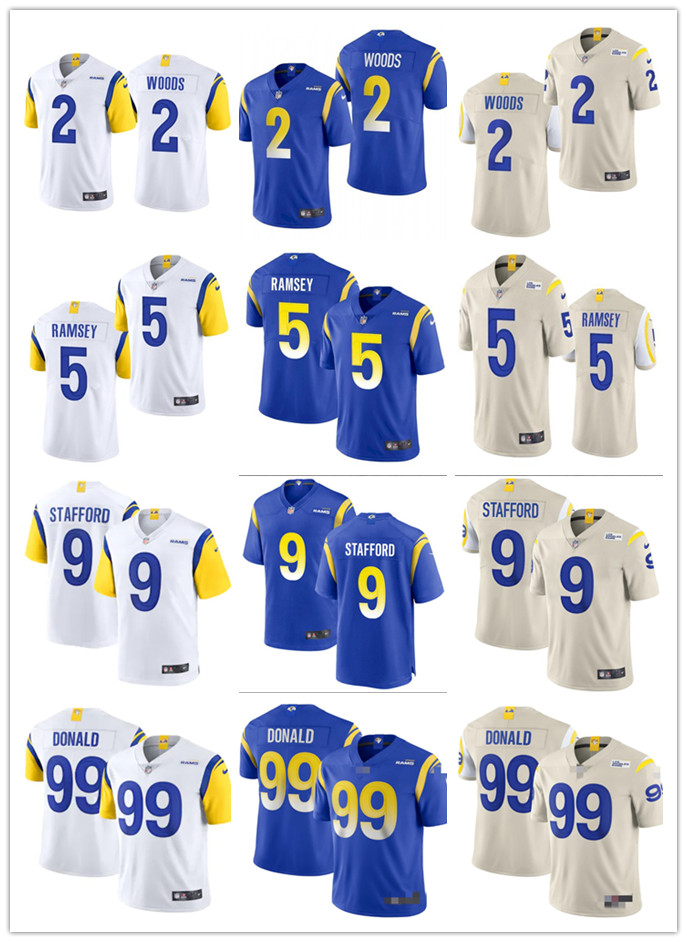 

Mens Womens Youth LosAngelesRams9 Matthew Stafford 10 Cooper Kupp 99 Aaron Donald 2 Robert Woods 5 Jalen Ramsey Blue white, Black;red