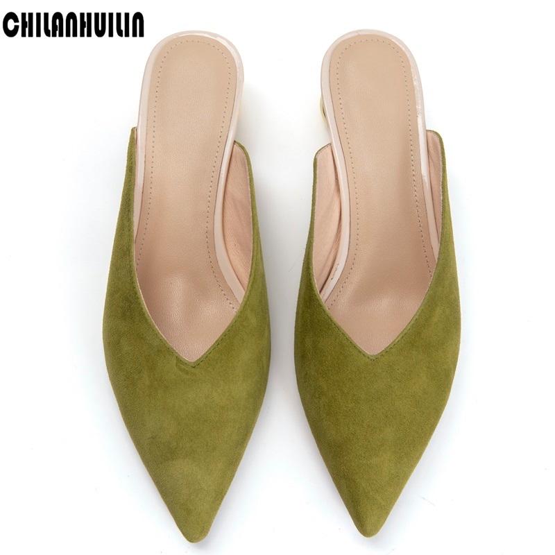 

Fashion Round Heel Sheepskin Sexy Pointed Toe Sandals Women High Heels Shoes Pumps Simple Casual Beach Slippers, Black