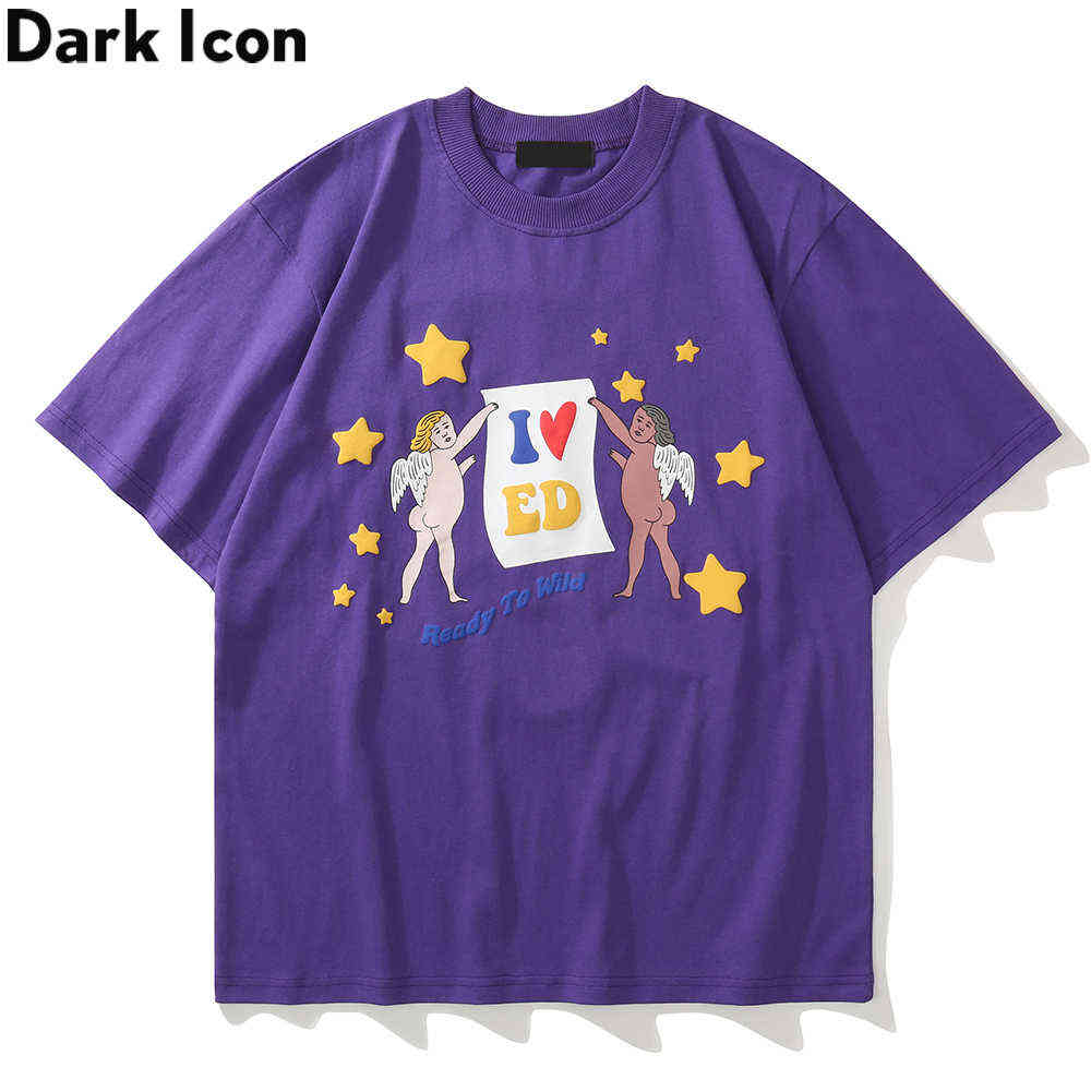 

Lovely Printed Hip Hop T-shirt Men Summer Women Tshirts Short Sleeved Cotton Tee Shirts 210603, Purple