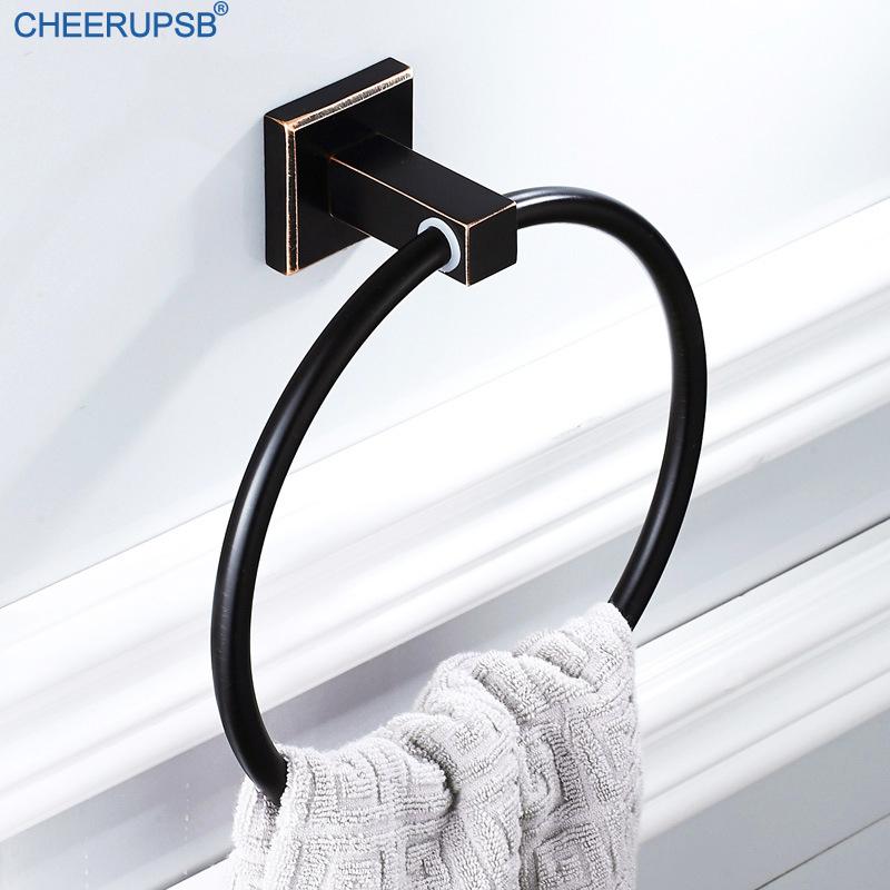 

Wash Room Bath Towel Ring Bronze Black Wall Mount Hanger Copper Hand Support Vintage Bathroom Rail Holder Porte Serviette Rings