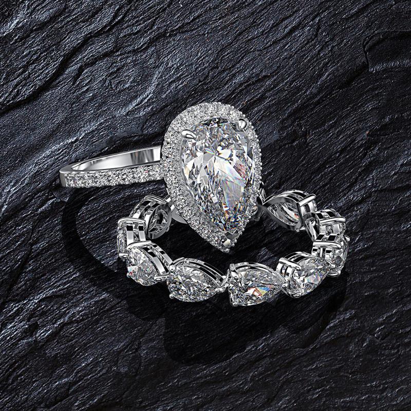 

Cluster Rings Luxury Water Drop 5ct Moissanite Diamond Ring Sets 100% Real 925 Sterling Silver Engagement Wedding Band For Women Jewelry