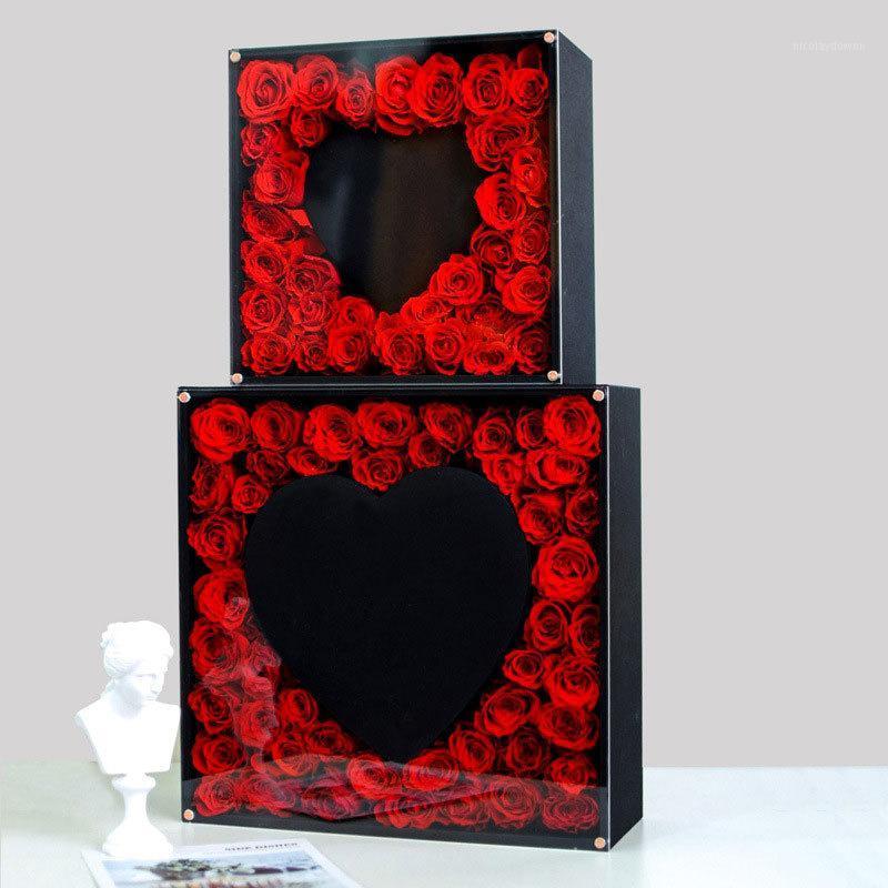 

Gift Wrap Transparent Window Acrylic Wedding Birthday Valentine's Day Square Packing Crystal Heart Shaped Lover Flower Arrangement Box