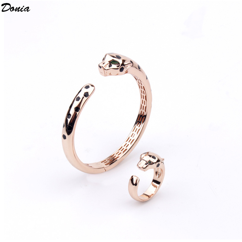

Donia jewelry European and American classic drop glue leopard inlaid with Zirconia Bracelet Ring Set Designer bracelet ring set, Black