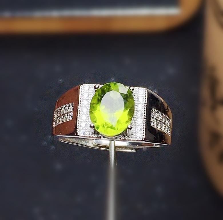 

Cluster Rings Men Ring Natural Real Peridot Or Black Opal Big Per Jewelry 2.8ct Gemstone 925 Sterling Silver Fine X2091609, Golden;silver