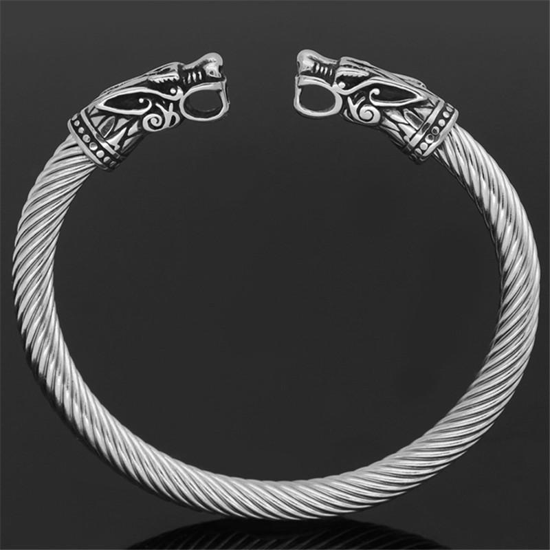 

Bangle Vintage Dragon Head Open Nordic Viking Antique Golden Silver Color Twisted Pattern Carved Wristband Jewelry