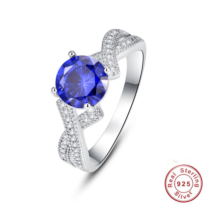 

Cluster Rings Fashion 100% Pure 925 Sterling Silver Oval Blue Sapphire Luxury Engagement Tanzanite Stone Finger Fine