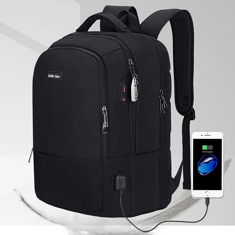 

Men's Reflective Strip Multifunctional Anti-theft 15.6 Inch Laptop Backpack USB Notebook Travel Bag Rucksack School For Male, S2901 black