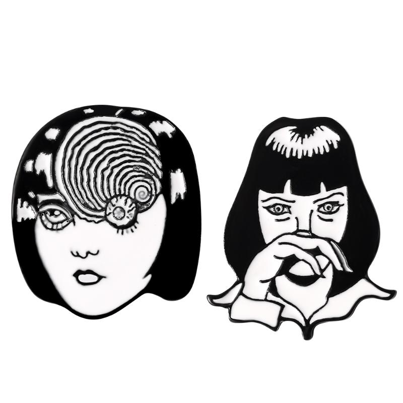 

Pins, Brooches Horrific Pin Tomie Mia Wallace Vortex Uzumaki Junji Itou Horror Goru Eyeball Manga Enamel Badge Pulp Fiction Movie, Gray
