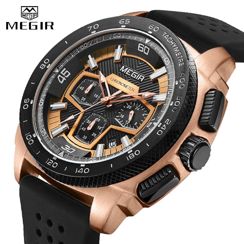 

Wristwatches MEGIR Mens Watch Top Men Analog Sport Quartz Watches Silicone Strap Waterproof Army Military Chronograph Male Cloc, Slivery;brown