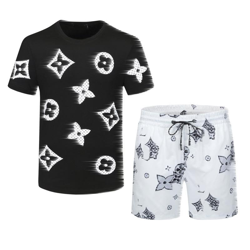 

SummerMens Sets Short Sleeve Print Tracksuit Men Sportswear Casual 2 Pieces Set T-Shirt+Shorts Male Clothes Slim Sports Suits, Black;brown
